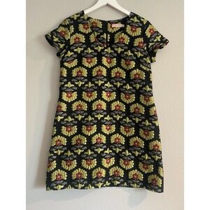 Retro Mod Style Floral Jacquard Shift Dress Traffic People V-Neck Boho London L